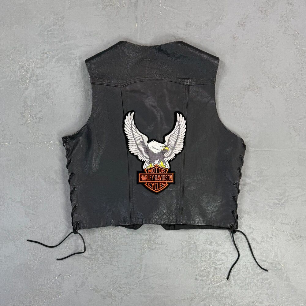 Vintage Wild Rider Harley Davidson Black Leather Biker Vest Men's Medium